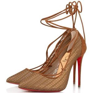 NWOT CHRISTIAN LOUBOUTIN Peropik Biscotto Mesh Red Bottom Stiletto Heels…